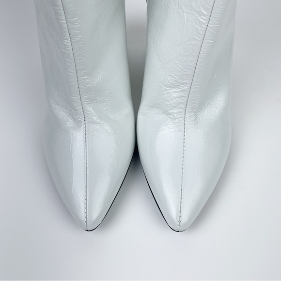 L’Intervalle White Leather Ankle Boots Chunky Heel Pointed Toe Chelsea Slip On - Picture 5 of 13